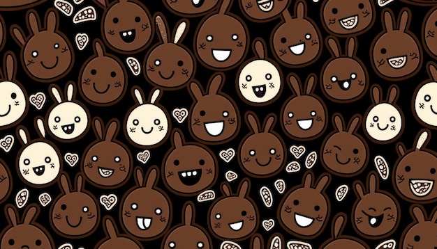 Easter Bunny Heads Doodle Pattern AI generative