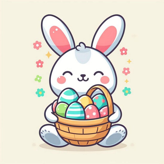 Photo easter bunny holding a basket full of easter eggs