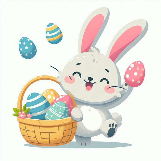 Photo easter bunny holding a basket full of easter eggs