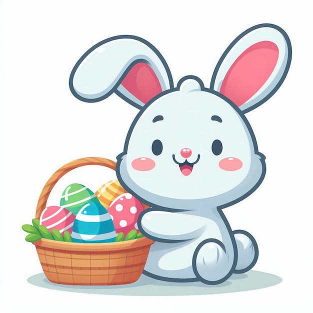 Photo easter bunny holding a basket full of easter eggs