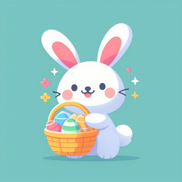 Photo easter bunny holding a basket full of easter eggs