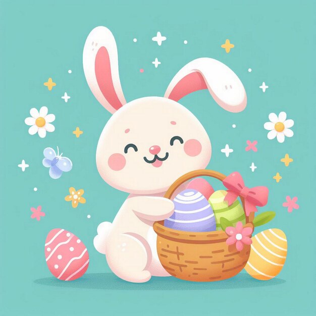 Easter bunny holding a basket full of Easter eggs