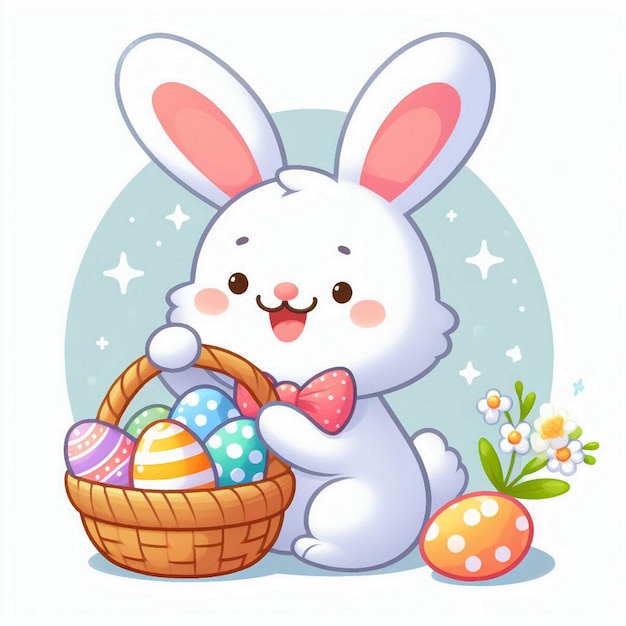 Photo easter bunny holding a basket full of easter eggs