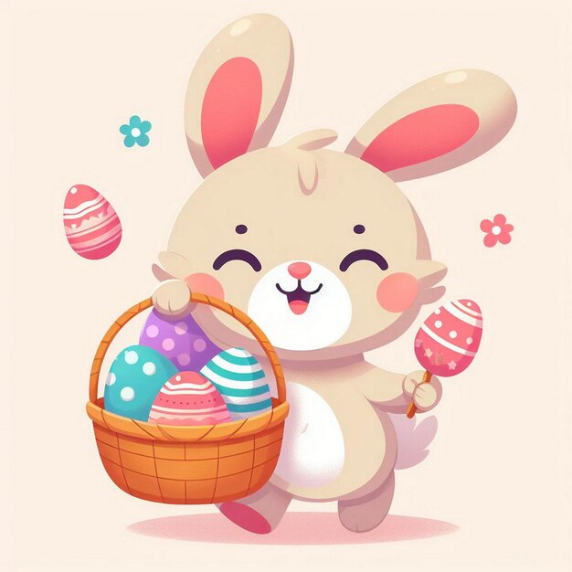 Photo easter bunny holding a basket full of easter eggs