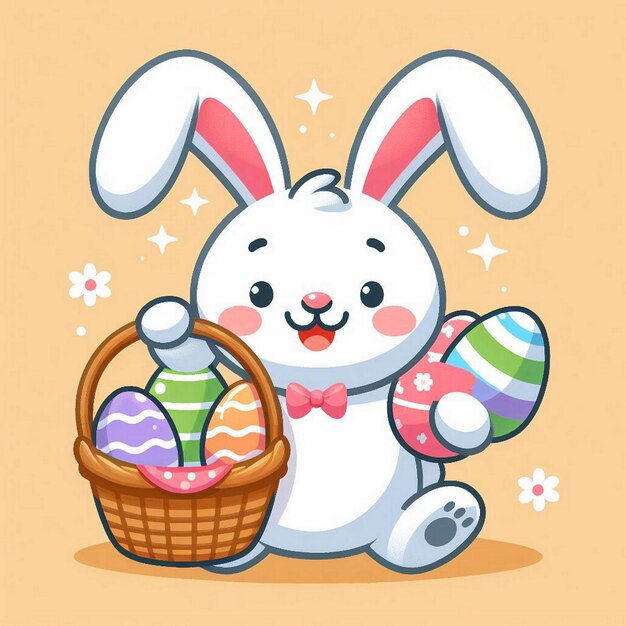 Photo easter bunny holding a basket full of easter eggs