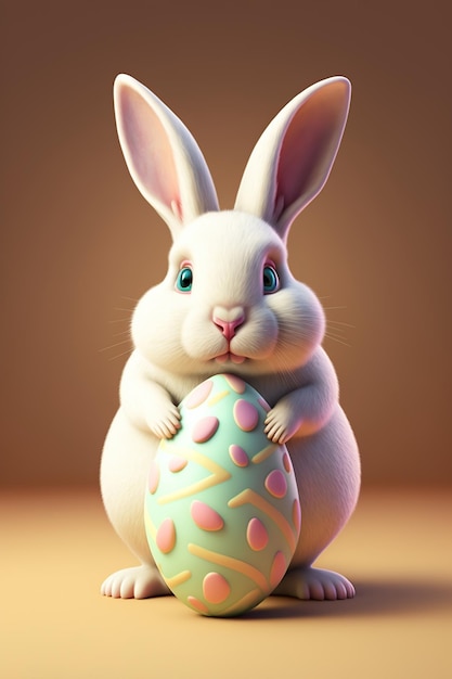 Easter bunny holding easter egg Generative AI illustration