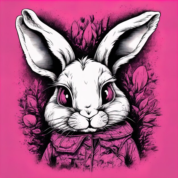 easter bunny in pink and black colors vector illustrationrabbit with a pink bow easter bunny rab