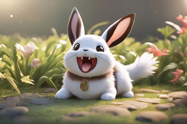 easter bunny rabbit cute bunny in grass 3 d illustration