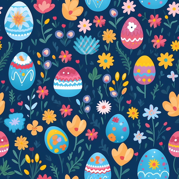 Easter bunny rabbit with decorated Easter eggs Background