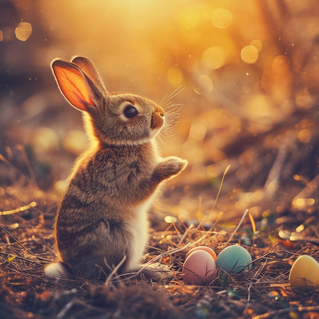 Easter Bunny Rabbit with Eggs Amidst Natural Beauty