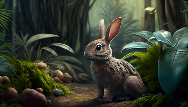 Easter bunny rabit lost in jungle