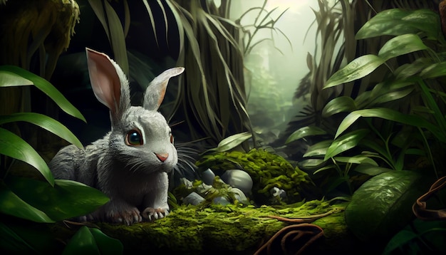 Easter bunny rabit lost in jungle