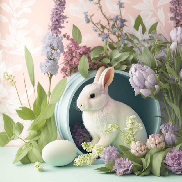 Easter Bunny in Spring Flowers