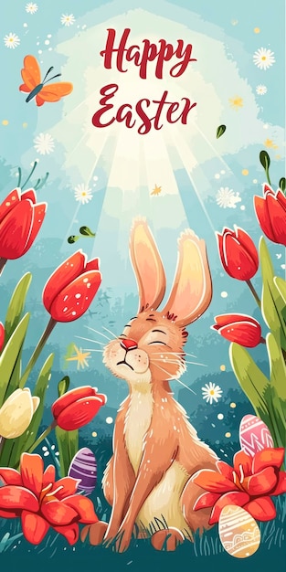 Easter bunny and tulips festive illustration
