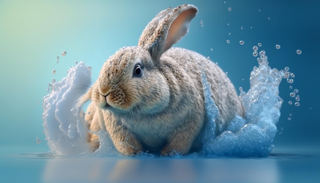 Easter bunny water splashes light blue