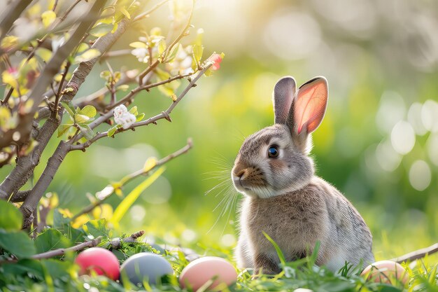 Easter bunny with a basket of eggs