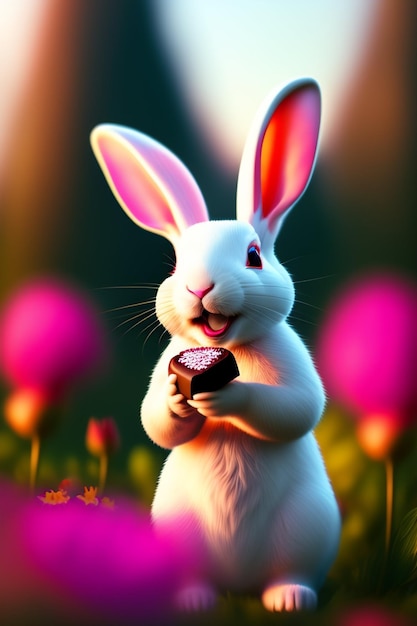 Easter bunny with a chocolate heart