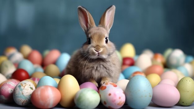 Easter bunny with colored easter eggs