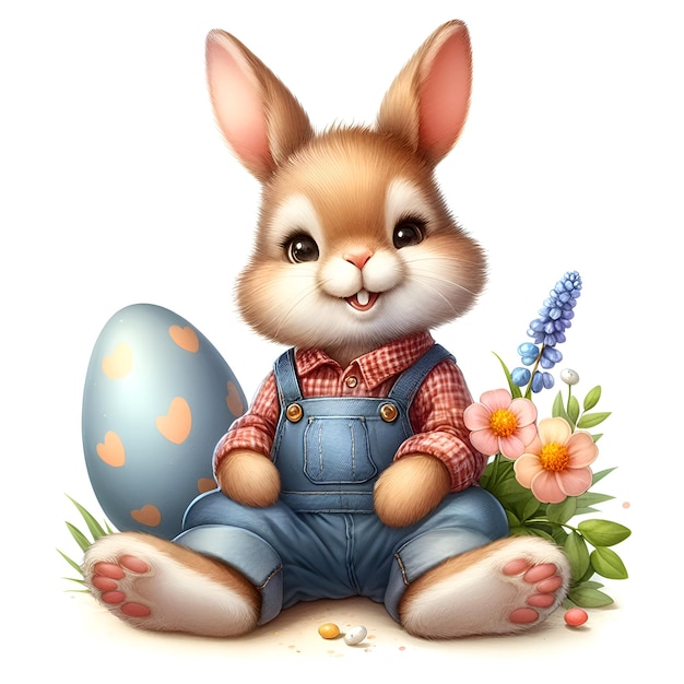 Easter bunny with easter egg and flower