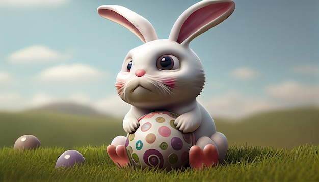 Photo easter bunny with easter eggs in a field of flowers