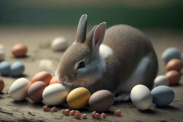 Easter bunny with easter eggs