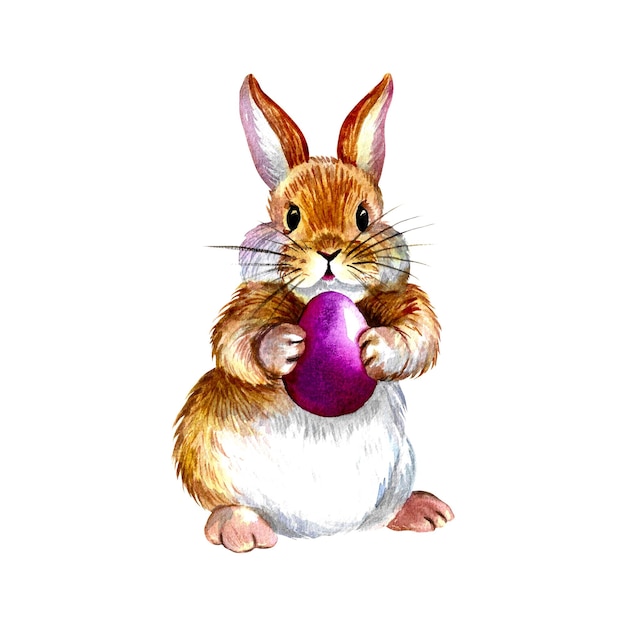 Easter bunny with egg. Watercolor illustration..