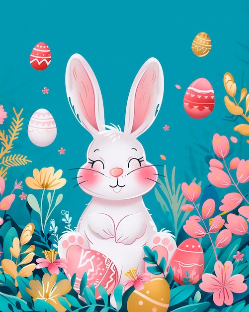 easter bunny with eggs greeting card