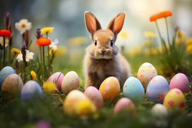 Photo easter bunny with eggs