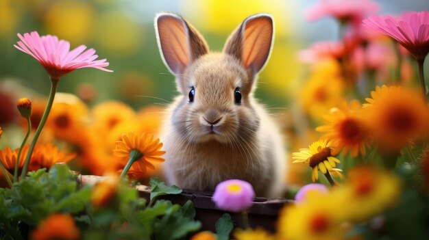 Photo easter bunny with flowers