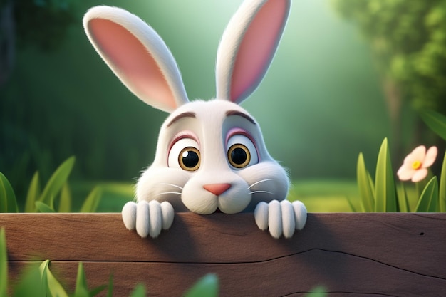 Foto coniglio di pasqua nella scatola di legno illustrazione 3d sfondo blu