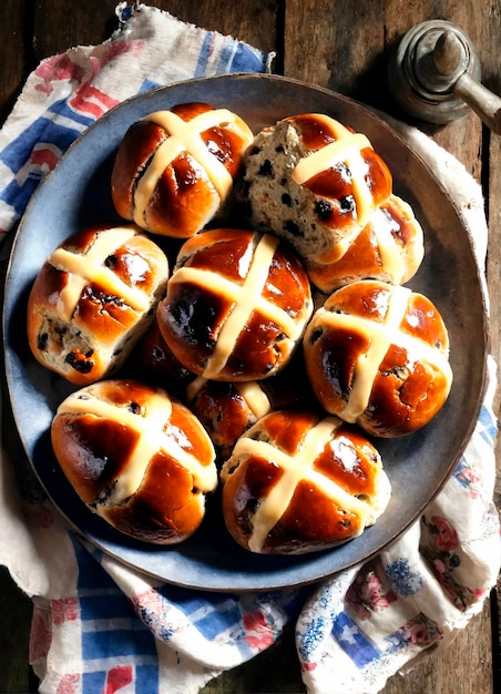 Foto panini di pasqua sul tavolo focalizzazione selettiva