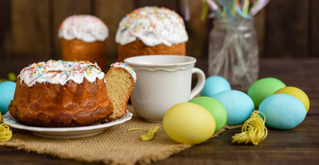 Easter cake on a brown wooden table