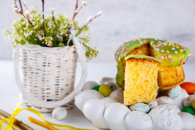 Easter cake and colorful eggs for the Traditional 