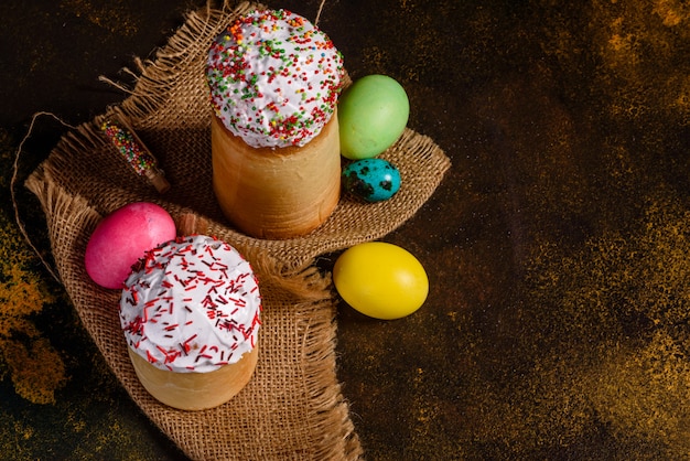 Easter cake and colorful eggs