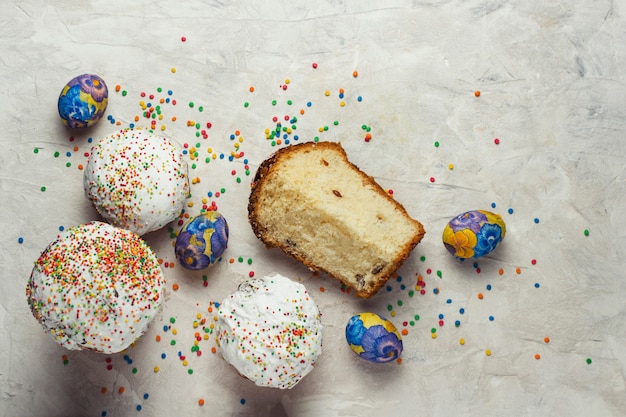 Easter cake and Easter eggs traditional decoration and attributes