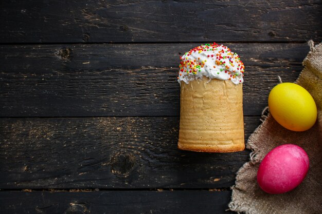 easter cake and easter eggs, traditional holiday cake