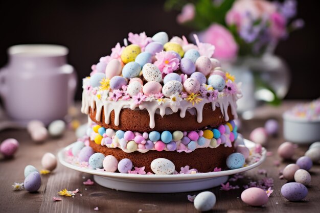 Easter cake in rustic kitchen ai generated