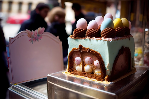 Easter cake on the street counter Generative AI