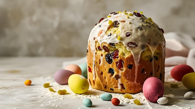 Easter cake with candle and eggs