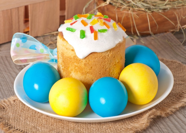 Easter cake with colorful eggs