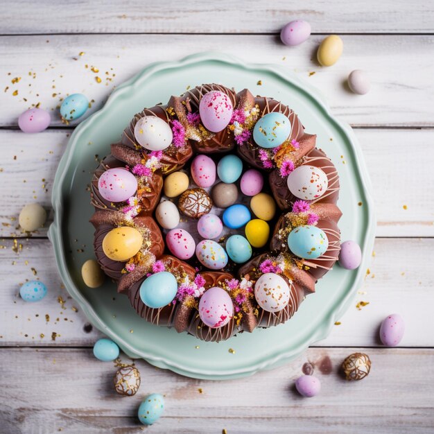 Пасхальный торт с яйцами и цветами