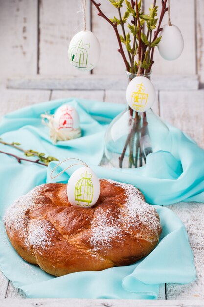 Easter cake  with painted eggs willow