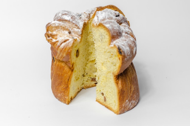 Easter cake with raisins on a white background