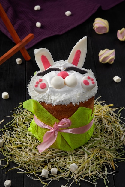 Easter cake with whipped egg whites in shape of bunny