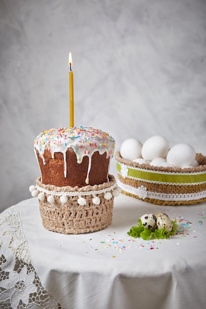 Easter cakes on a white table