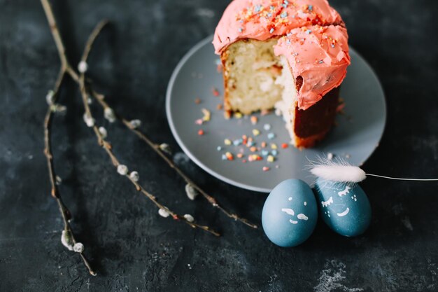 Easter cakes with decorations Happy Easter holiday concept