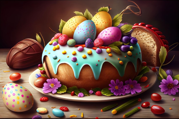 Easter cakes with eggs Generative Ai