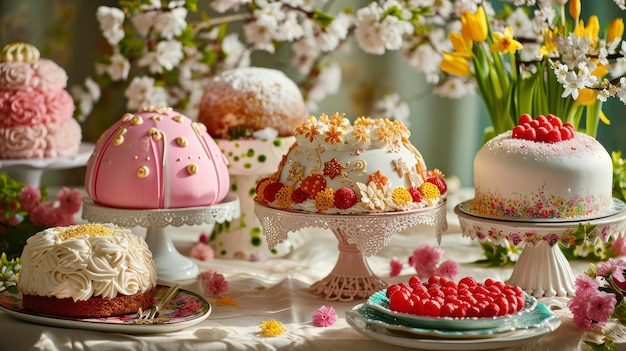 Easter cakes with elegant jewelry from mastic and berries