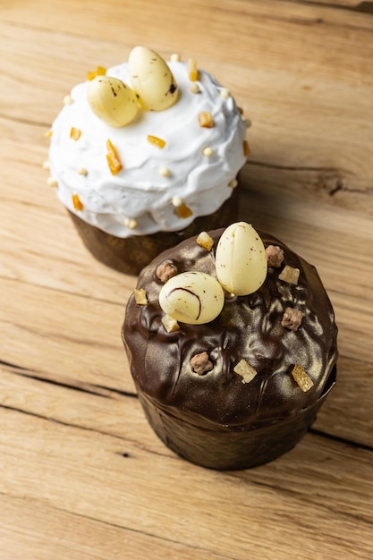 Easter cakes on a wooden table