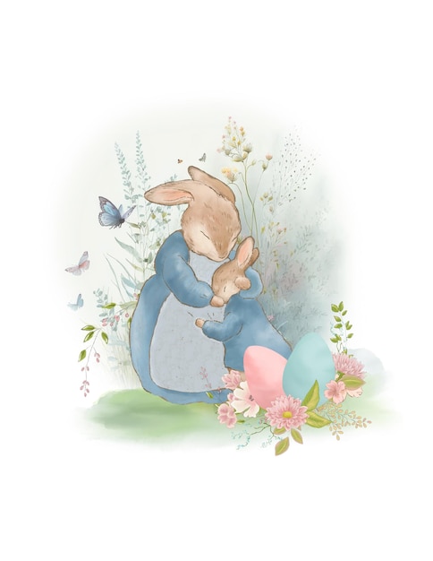 Easter card, Easter greeting card, Easter cartoon rabbit in pastel colors